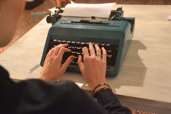 Typewriter in use