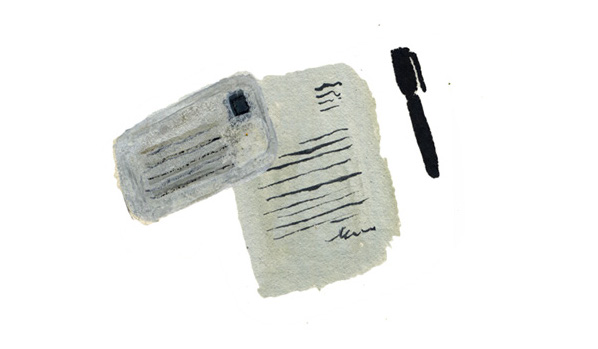 painting of a letter and pen, white background