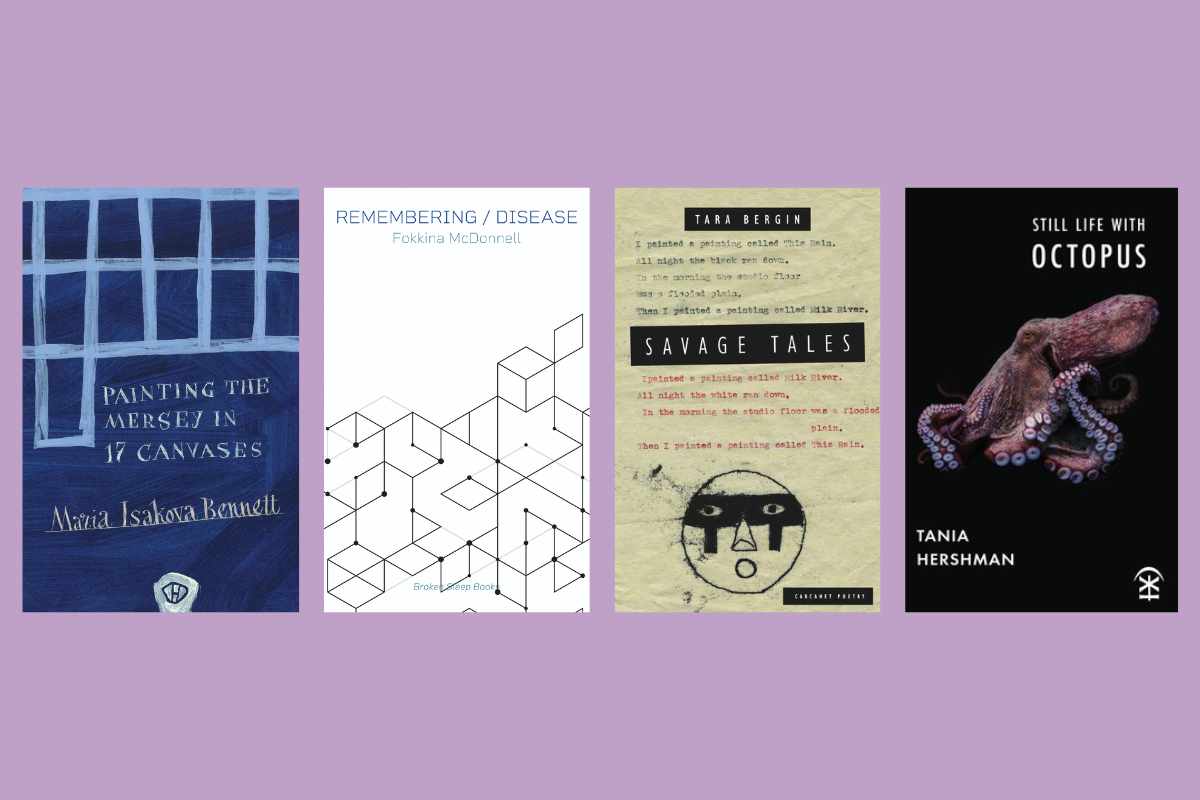 Book covers of four poetry collections.